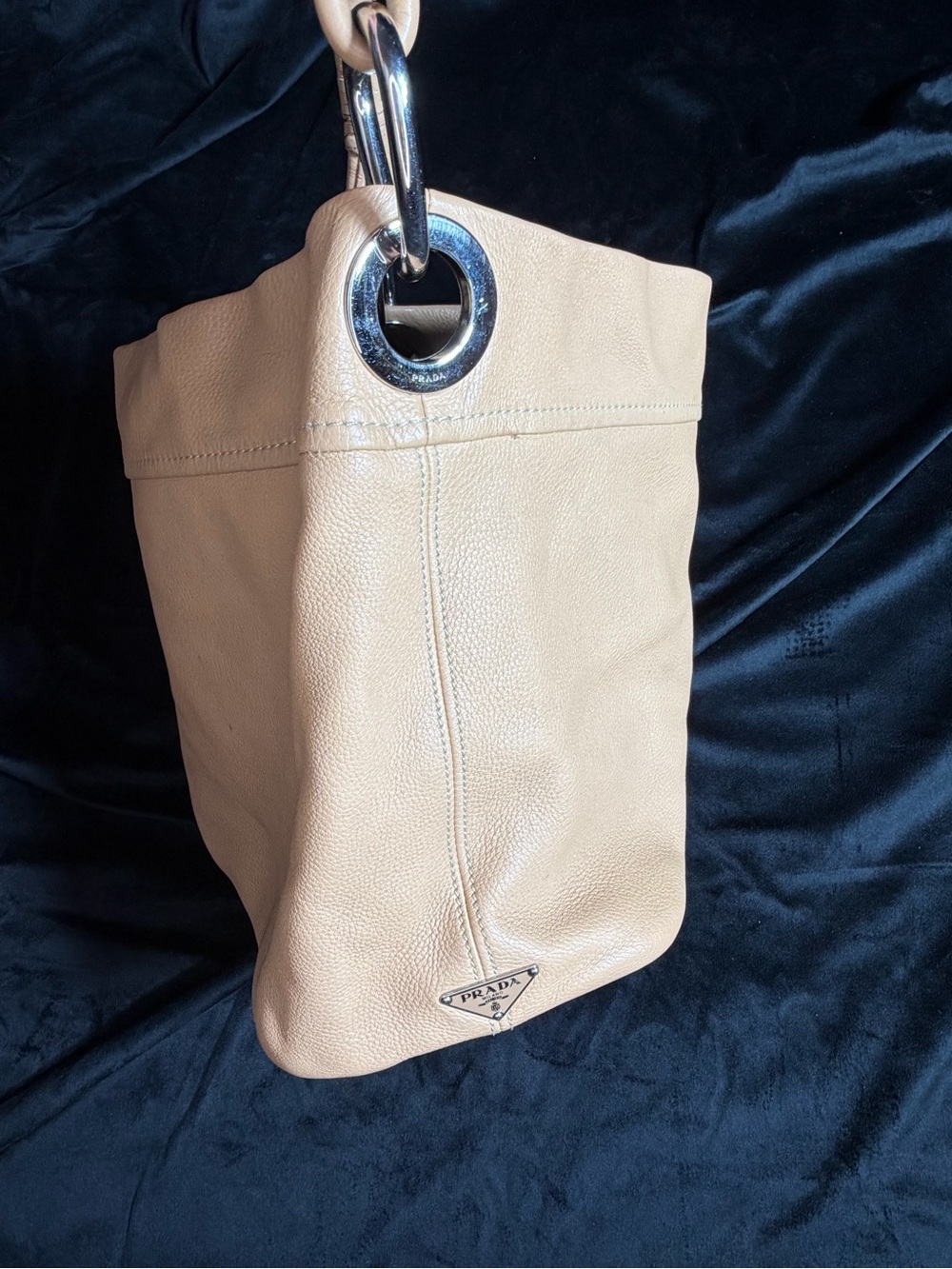 Prada Beige/Tan Pebbled Leather Hobo with Silver Rings - Picture 8 of 13